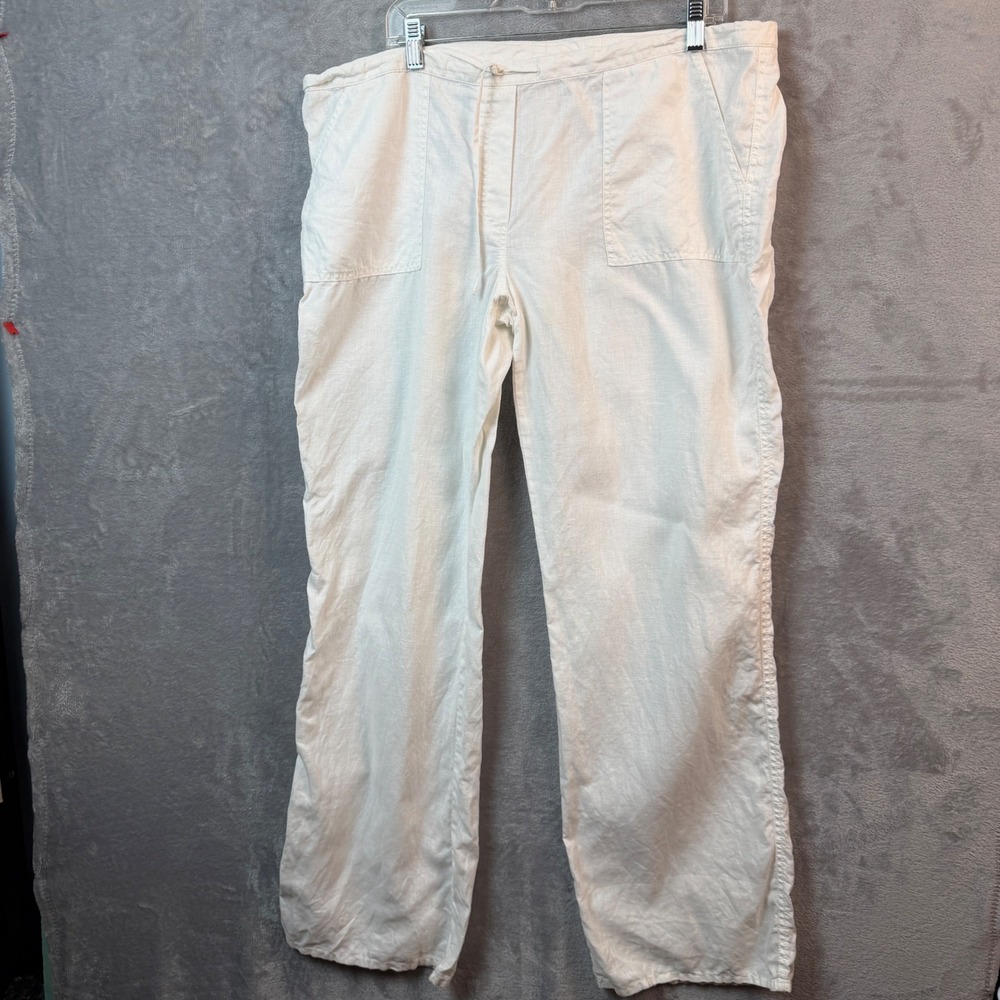 London Jean Pants Womens Large White‎ Linen Coastal Drawstring Wide Leg Resort
